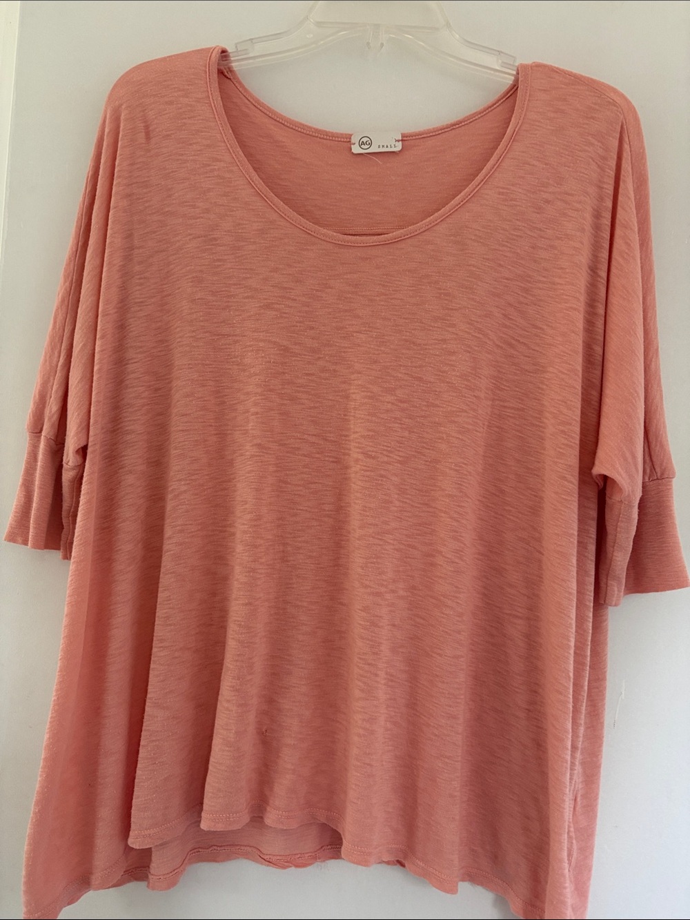 Ag Adriano Goldschmied Coral Pink Short Sleeve Scoop Neck Top
